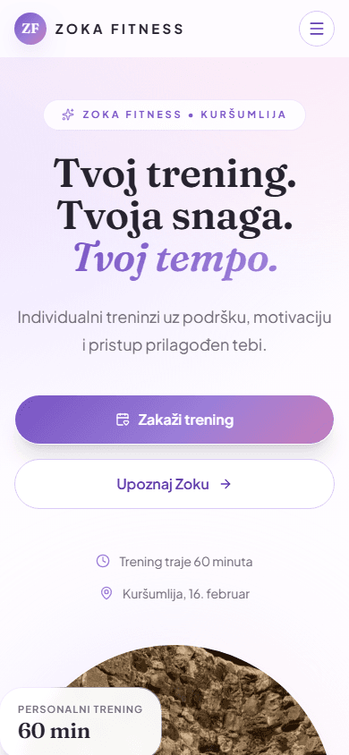 Zoka Fitness live website on a phone
